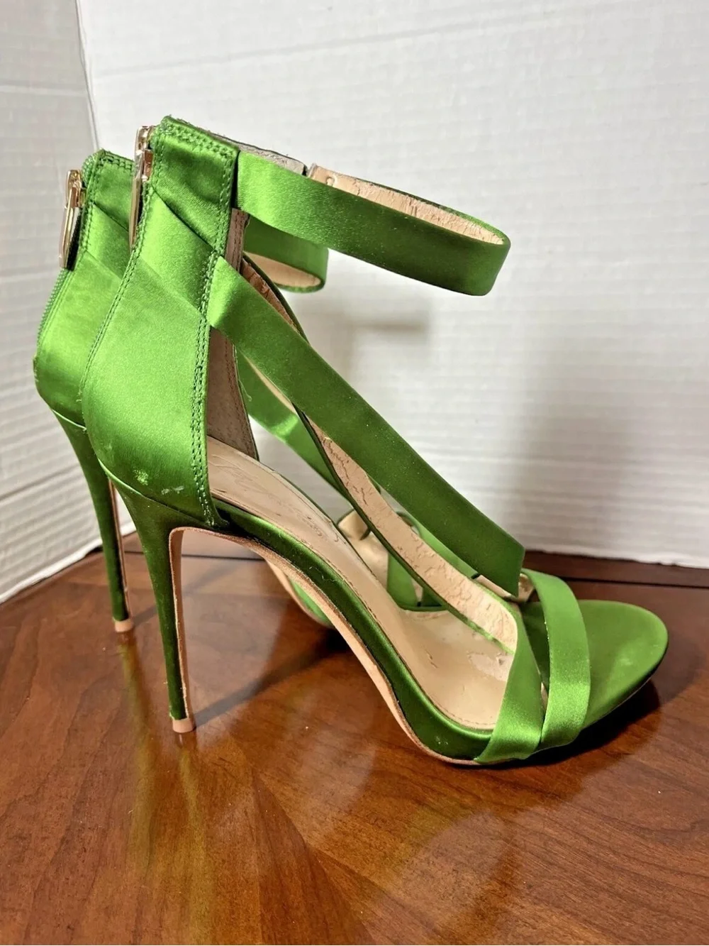 Women’s Green Satin Strappy High Heel Sandals